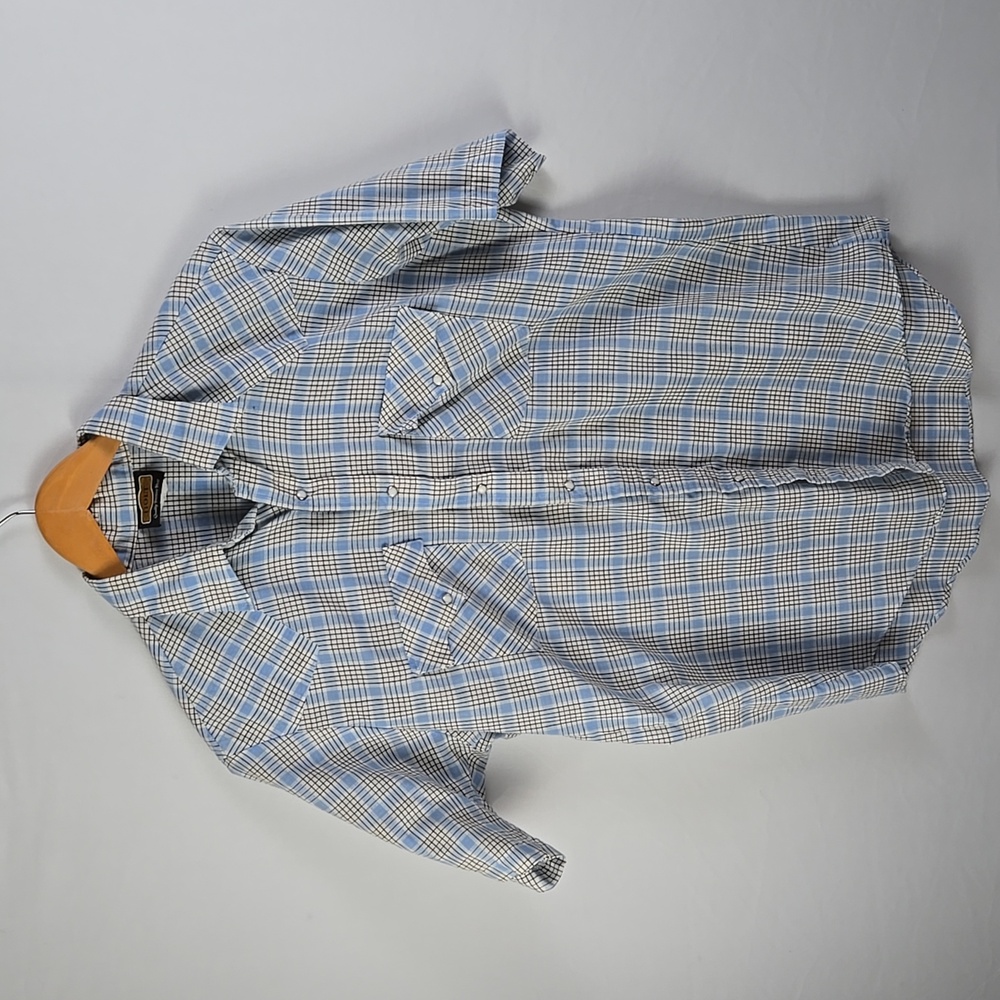 Holt Western Wear  Men's Blue and White Checkered‎ Pearl Snap Shirt Sz L
